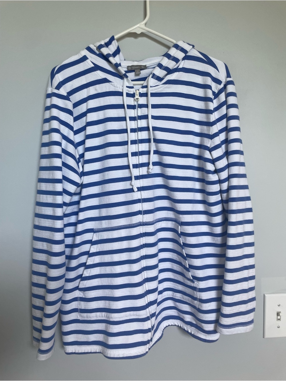 T by Talbots Stripped Blue and White Zip Hoodie